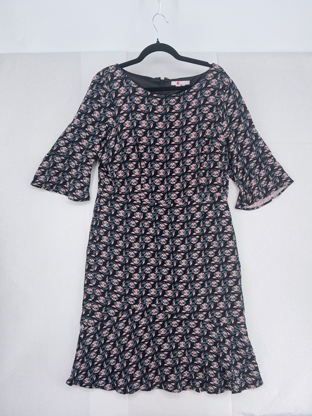 BODEN Black Floral Midi Dress Print size 14 NWOT